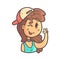 Winking Girl In Cap, Choker And Blue Top Hand Drawn Emoji Cool Outlined Portrait