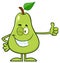 Winking Green Pear Fruit With Leaf Cartoon Mascot Character Giving A Thumb Up