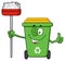 Winking Green Recycle Bin Cartoon Mascot Character Holding A Broom And Giving A Thumb Up