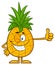 Winking Pineapple Fruit With Green Leafs Cartoon Mascot Character Giving A Thumb Up