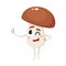 Winking porcini mushroom character with human face showing thumb up
