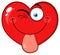 Winking Red Heart Cartoon Emoji Face Character With Sticking His Tongue Out.