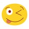 Winking smile with sticking out tongue vector illustration. Funny and happy cute emoji face.