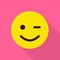 Winking smiling emoticon icon, flat style