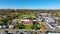 Winn Memorial Library aerial view at fall, Woburn, Massachusetts, USA