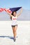 Winner athlete woman with american flag, USA