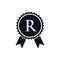 Winner Award Certified Medal Badge On R Logo Template. Best Seller Badge Sign Logo Design On Letter R Vector