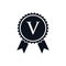 Winner Award Certified Medal Badge On V Logo Template. Best Seller Badge Sign Logo Design On Letter V Vector