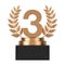 Winner Award Cube Bronze Laurel Wreath Podium, Stage or Pedestal with Bronzer Number Three or Third Place. 3d Rendering