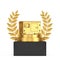 Winner Award Cube Gold Laurel Wreath Podium, Stage or Pedestal with Big Golden Outside Auxiliary Electric Power Generator Diesel