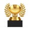 Winner Award Cube Gold Laurel Wreath Podium, Stage or Pedestal with Golden Big Satellite Dish Antenna Radar. 3d Rendering