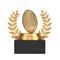 Winner Award Cube Gold Laurel Wreath Podium, Stage or Pedestal with Golden Classic Old Leather Rugby Ball. 3d Rendering