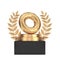 Winner Award Cube Gold Laurel Wreath Podium, Stage or Pedestal with Golden Donut with Golden Sprinkles. 3d Rendering