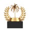 Winner Award Cube Gold Laurel Wreath Podium, Stage or Pedestal with Golden Palm Tree. 3d Rendering