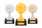 Winner basketball awards set, gold silver bronze trophy cups on stands with empty plates