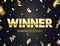 Winner glowing gold text with flying confetti. Luxury glitter congratulations banner. You are win bright celebration