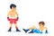 Winner and a loser boxers. Beaten boxer lying on the floor during a boxing battle, having a knockdown on the ring