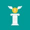 Winner pedestal with golden bitcoin. Podium for best product with greek or roman column