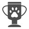 Winner pets cup solid icon. Animal trophy vector illustration isolated on white. Pet award glyph style design, designed