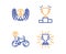 Winner podium, Laureate award and Bicycle parking icons set. Trophy sign. Vector