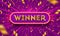 Winner retro signboard and golden foil confetti against a light burst background. Vector illustration. Winner light bulb frame