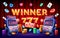 Winner slots machine casino, jackpot fortune, win banner. Vector illustration