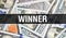 Winner text Concept Closeup. American Dollars Cash Money,3D rendering. Winner at Dollar Banknote. Financial USA money banknote