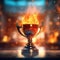 Winner trophy with fire. Square illustration. AI generative