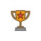 Winner trophy symbol. Loving cup with star line icon, filled out