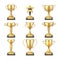 Winning golden trophy cups and sports awards vector collection isolated on white background