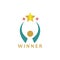 Winning logo, illustration of people and stars with color vector design
