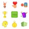 Winning party icons set, cartoon style