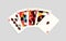 Winning poker hand combination hearts royal flush vector flat illustration. Realistic five card playing winner compound