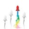 Winning red rocket with colorful rainbow spectrum jet propulsion paper cutting art