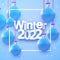 Winter 2022 sign with hanging beautiful Christmas baubles