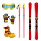 Winter accessories for extreme sports - ski, gloves, boots. Flat