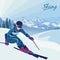 Winter active holiday in the mountains. Skiing, snowboarding and slalom. Vector.