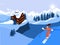 Winter activietes. Woman skiing in the mountains. Winter sports at holidays. V