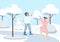 Winter activity flat color vector illustration