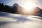 Winter Alps Landscape Mountain Panorama with Sunshine at Lech am Arlberg, Austria