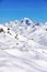 Winter Alps landscape from ski resort Val Thorens. Mont Blanc is the highest mountain in the Alps and the highest in Europe