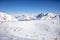 Winter Alps landscape from ski resort Val Thorens. Mont Blanc is the highest mountain in the Alps and the highest in Europe