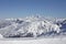 Winter Alps landscape from ski resort Val Thorens. Mont Blanc is the highest mountain in the Alps and the highest in Europe