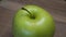 A winter apple variety known as Reinette Simirenko. One green apple close-up. The Reinette Simirenko is an antique apple variety.