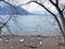 Winter atmosphere of the Flyhorn beach on the lake Walen or Lake Walenstadt Walensee or Strandbad Flyhorn, Weesen - Switzerland