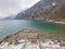 Winter atmosphere of the Flyhorn beach on the lake Walen or Lake Walenstadt Walensee or Strandbad Flyhorn, Weesen - Switzerland