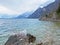 Winter atmosphere of the Flyhorn beach on the lake Walen or Lake Walenstadt Walensee or Strandbad Flyhorn, Weesen - Switzerland