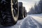 Winter auto tires on the road. Generate ai