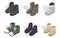 Winter autumn boots icon set, isometric style