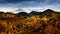 Winter and autumn scene in Romania , beautiful landscape of wild Carpathian mountains